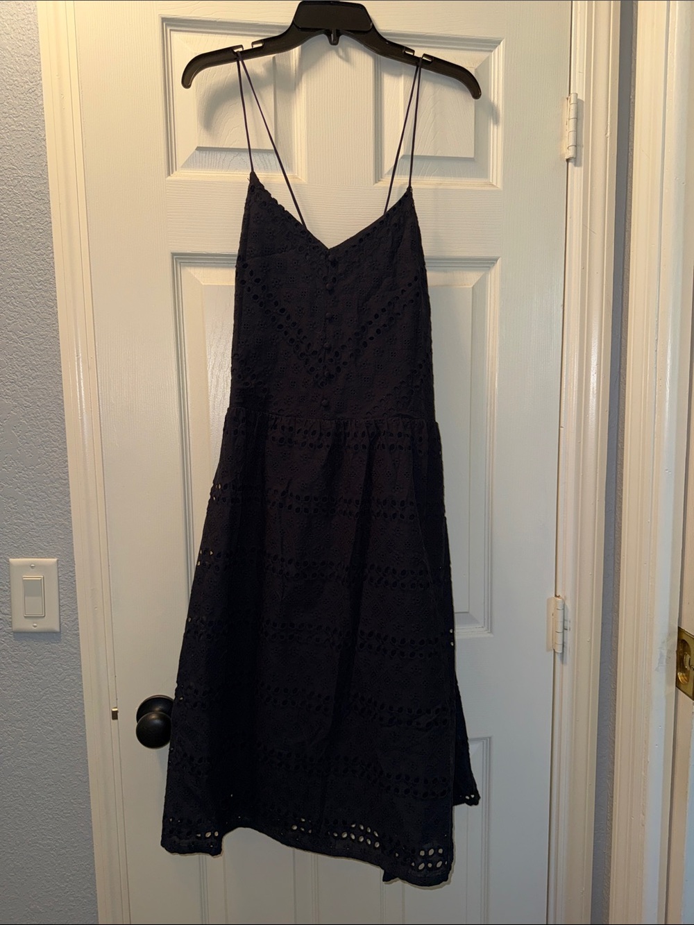 Tommy Hilfiger Navy Eyelet Spaghetti Strap Midi Dress